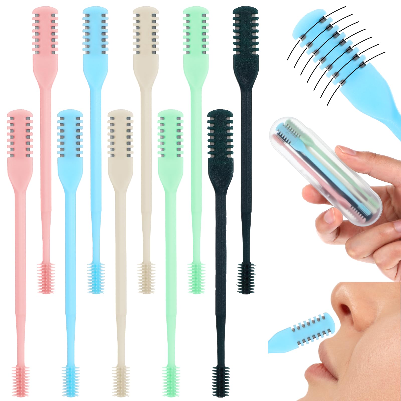 2-in-1 Nasal Hair Cutter Double Sided Nose Hair Knife 10PCS Upgrade Portable Nostril Hairs Remover Tool with Cases