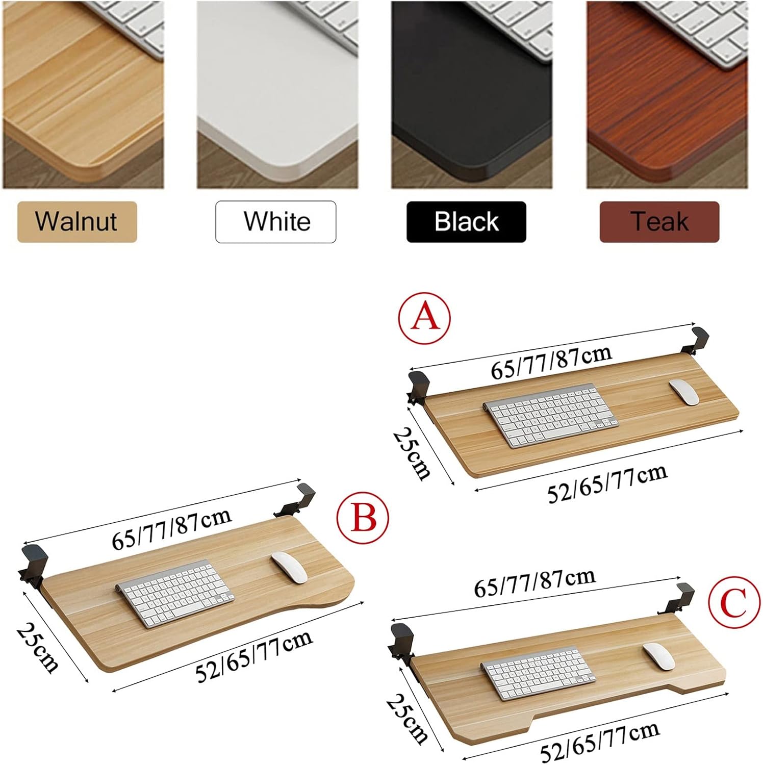 デスク用調節可能木製キーボードトレイ スライド式キーボード引き出しプラットフォーム デスククランプ延長 52x25/65x25/75
