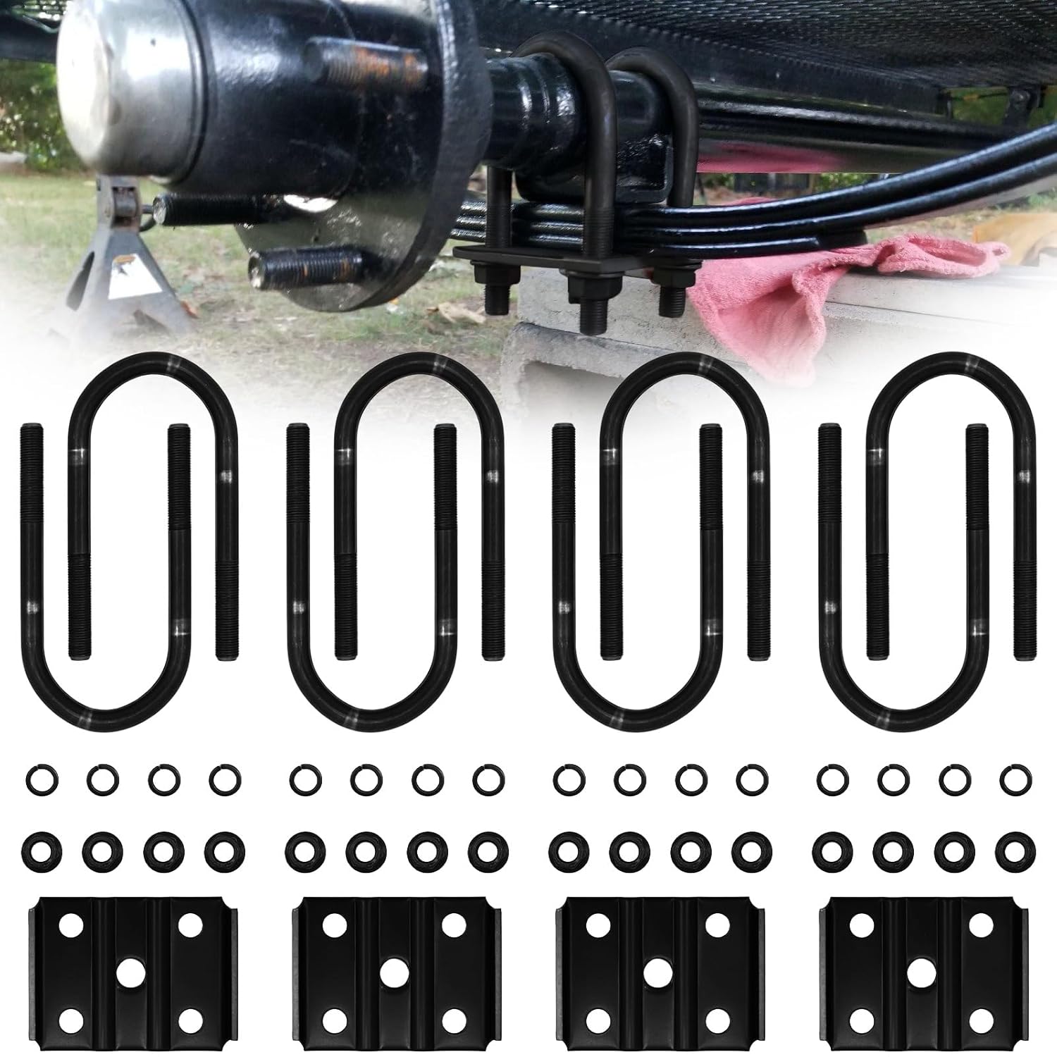 3,500 lb Trailer U Bolt Kit, 5-1/2 inch Trailer Leaf Spring U Bolts for 2-3/8" Round Axle, 1/2'' Diameter, 2" Thread Pitch (2 Pack)
