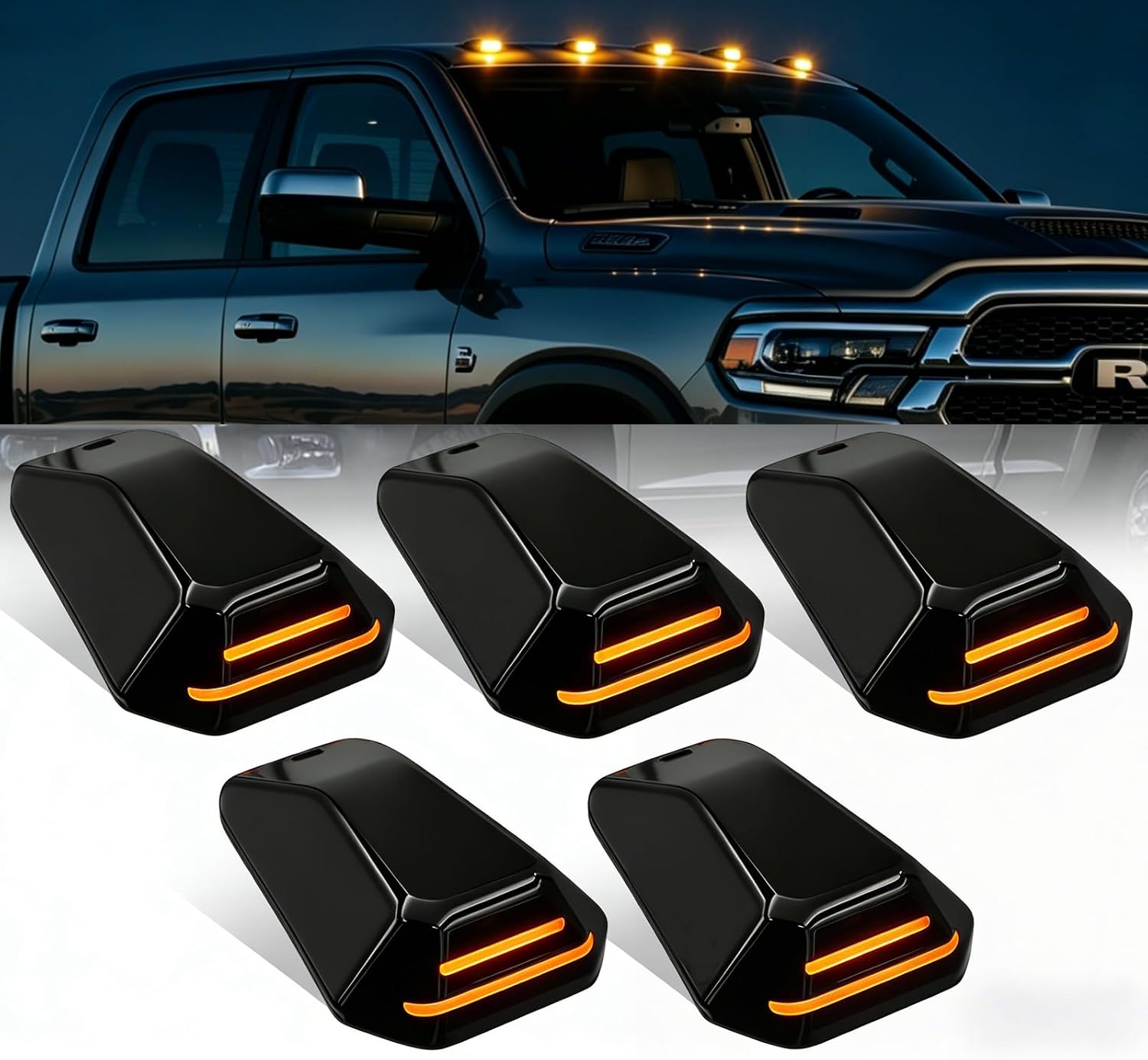 White LED Top Clearance Lights Kit Roof Cab Lamp Compatible with 2019-2026 Dodge RAM 2500 3500 4500 5500 Clear Lens Pickup Truck Roof Marker Lights