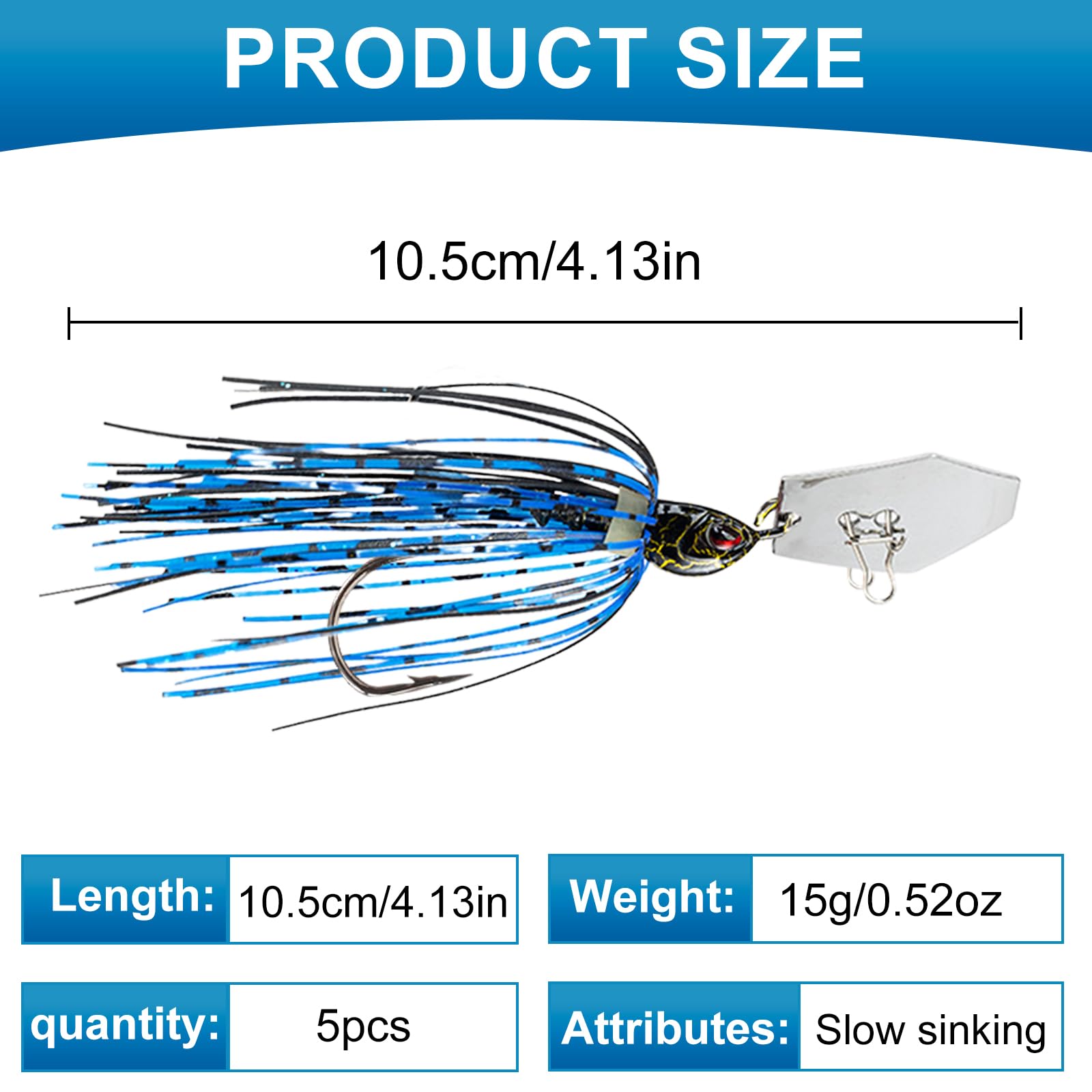 5 Piece chatterbait Artificial Bait Set, 15g chatterbait Pike, Perch Bait, chatterbaits, Artificial Bait for Predator Fishing (Hook Size 3/0) — view 2