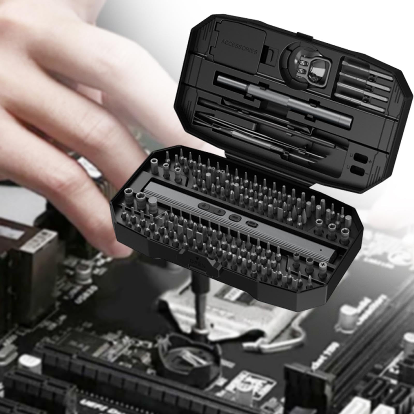 Fenteer Juego Completo de Destornilladores Portátiles, Kit Electrónico 153 en 1, Negro