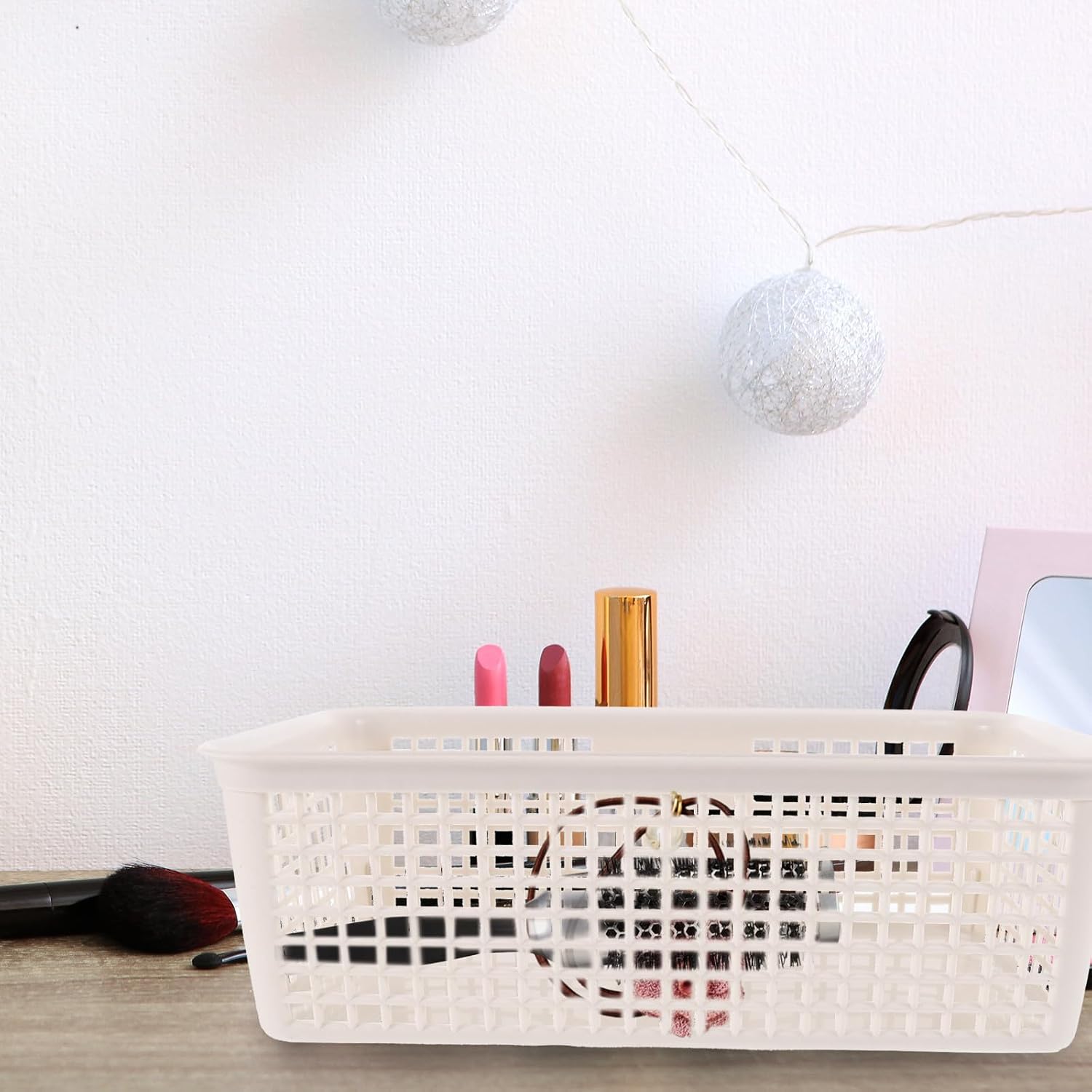 3pcs White PP Desktop Storage Basket with Double Handles, Large
