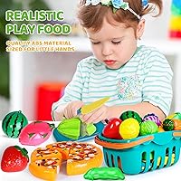 Vista 4 de 100 PIEZAS Juguetes de Comida para Cortar para Cocina Infantil, Juguetes de Comida de Simulación para Niños Pequeños, Accesorios de Juguetes