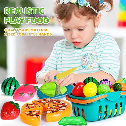 Miniatura 4 de 100 PIEZAS Juguetes de Comida para Cortar para Cocina Infantil, Juguetes de Comida de Simulación para Niños Pequeños, Accesorios de Juguetes de