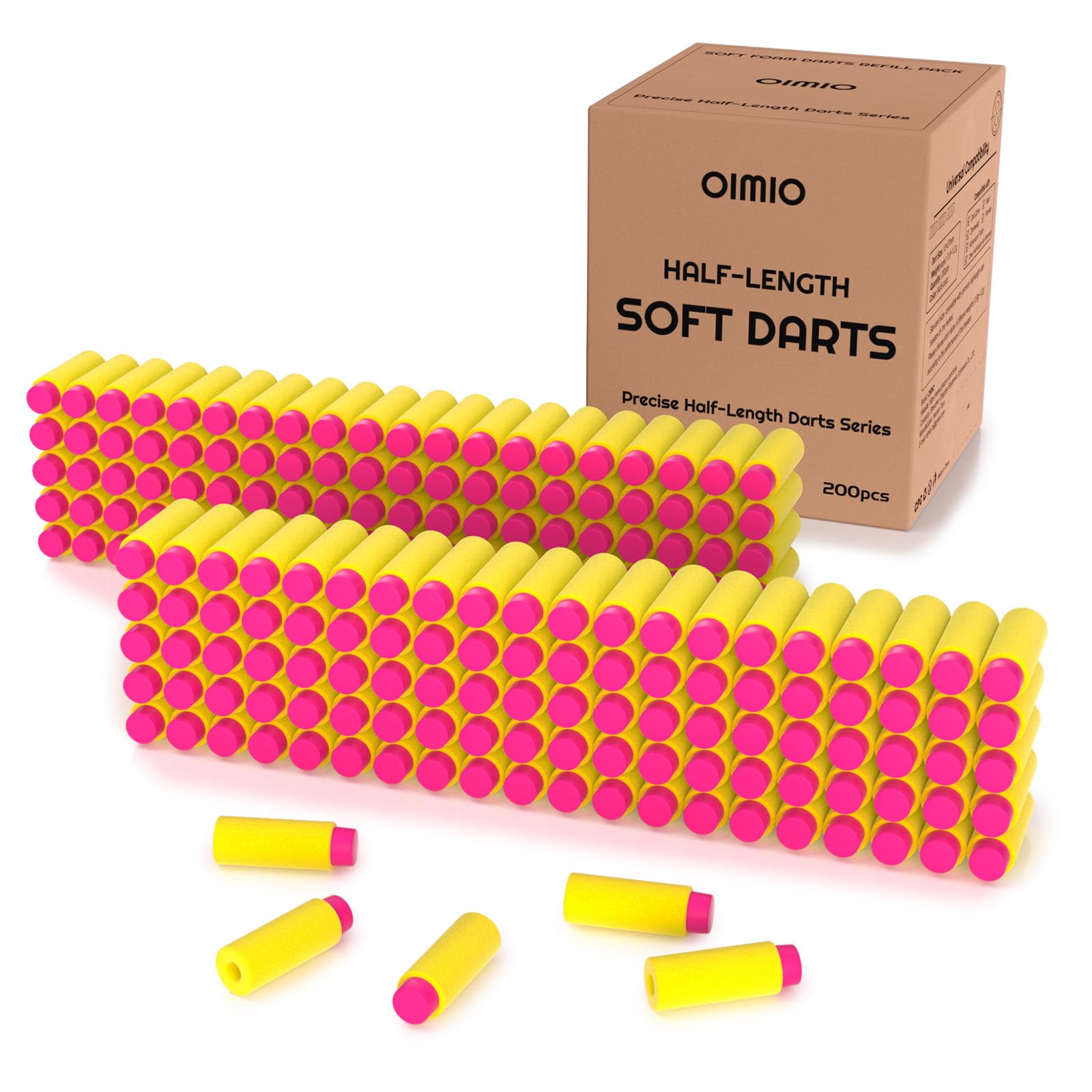 OIMIO Half Length Short Darts 200PCS Compatible with Nerf Pro, Dart Zone Nexus Pro, Aeon Pro, Max Stryker, Worker Short Dart Blasters, Foam Dart Refill Pack (yellow1.4)