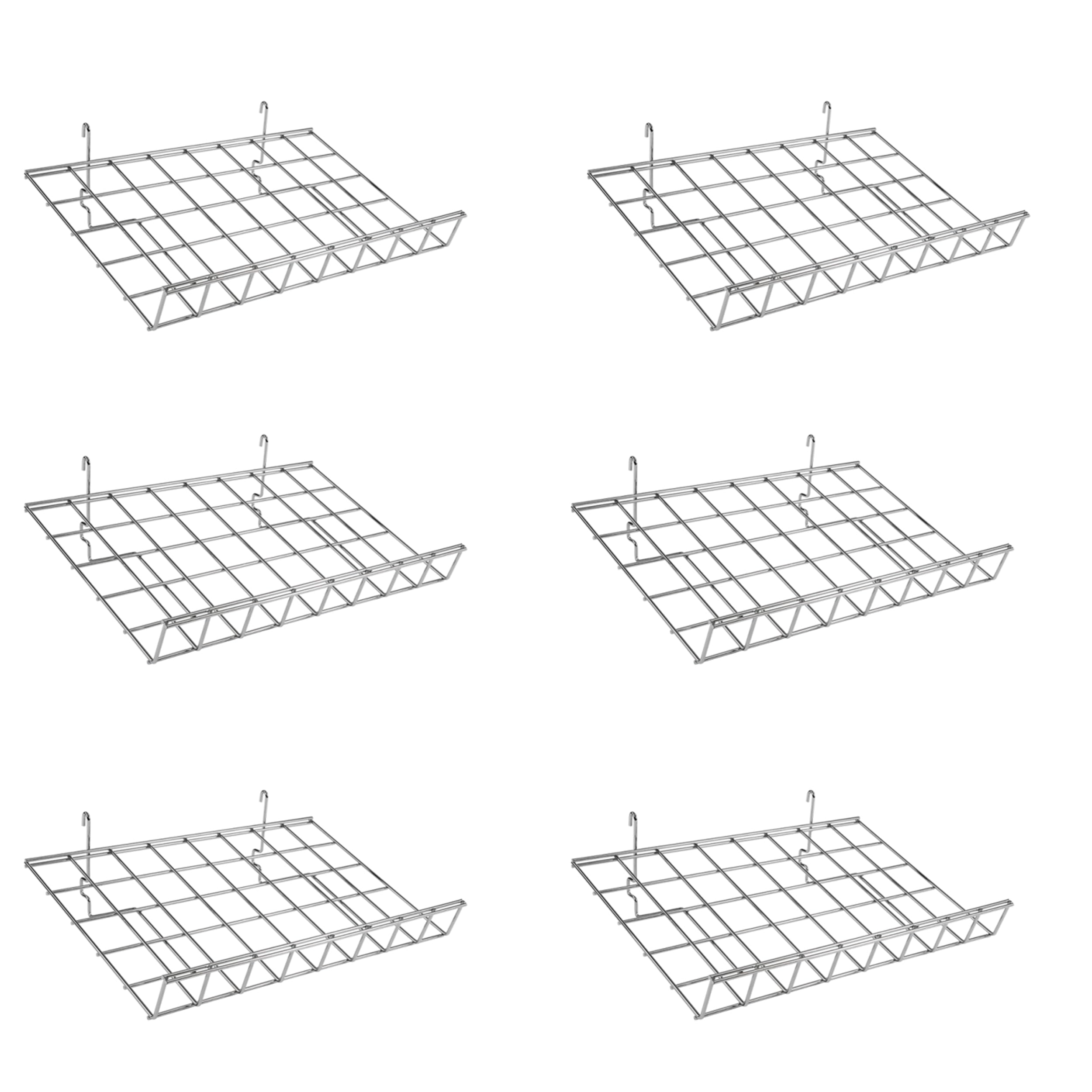 Pack OF 6. Chrome Slatwall/Gridwall Shelves & Baskets - Narrow DEEP ANGLED STRAIGHT LONG BASKET Multifit Basket – 6 SIZES (Angled Basket (60 x40) cm)