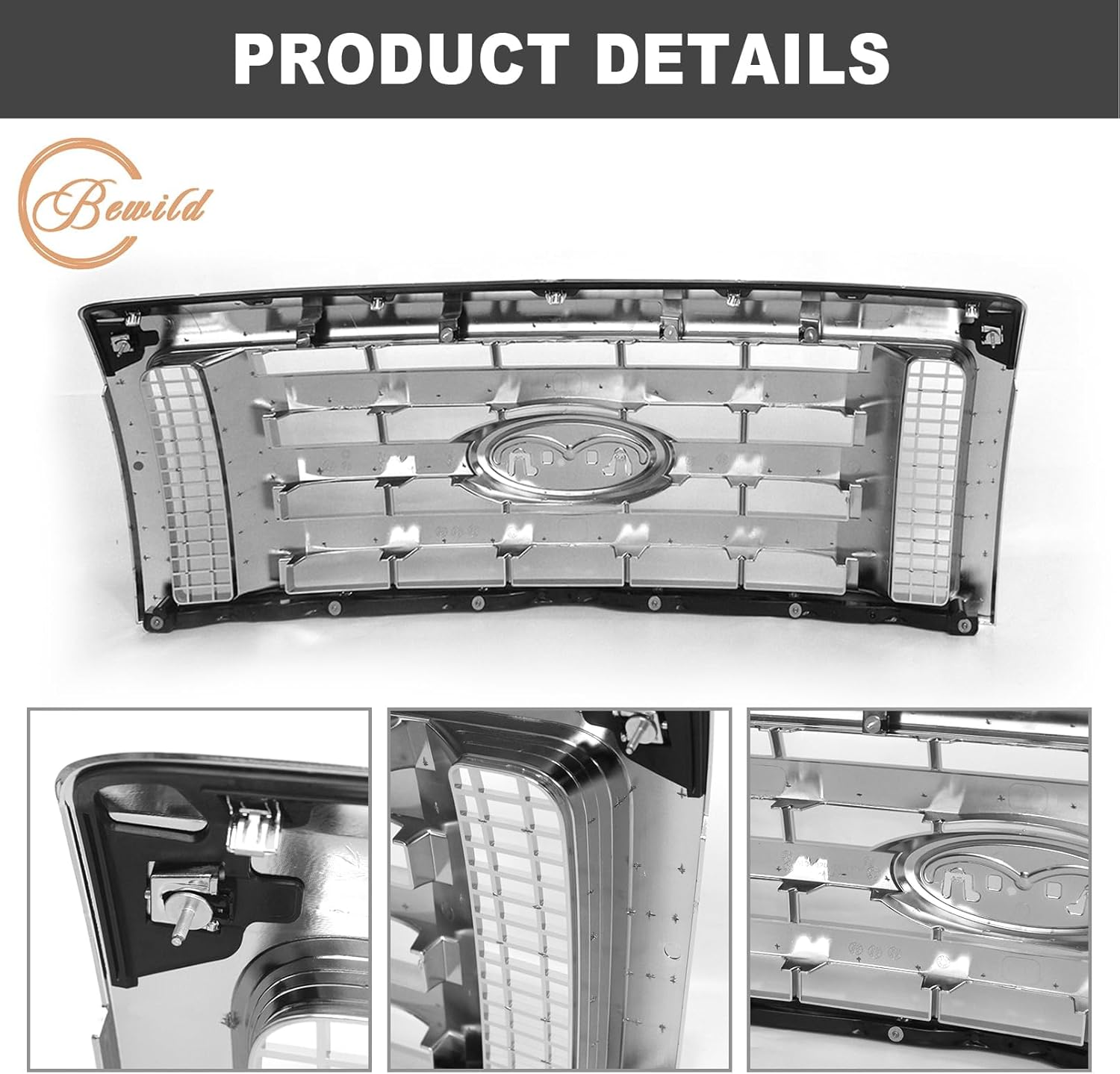 Bewild Front Bumper Grille Assembly Compatible with 2009-2014 Ford F-150 F150 XLT, Silver Chrome Housing and Insert Grille Assembly Guards Replacement for 9L3Z8200D FO1200511