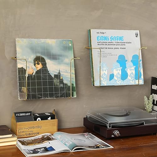 Miniatura 9 de MyGift Moderno estante de almacenamiento de discos de vinilo de alambre de metal, soportes para discos de vinilo colgantes, estantes flotantes para