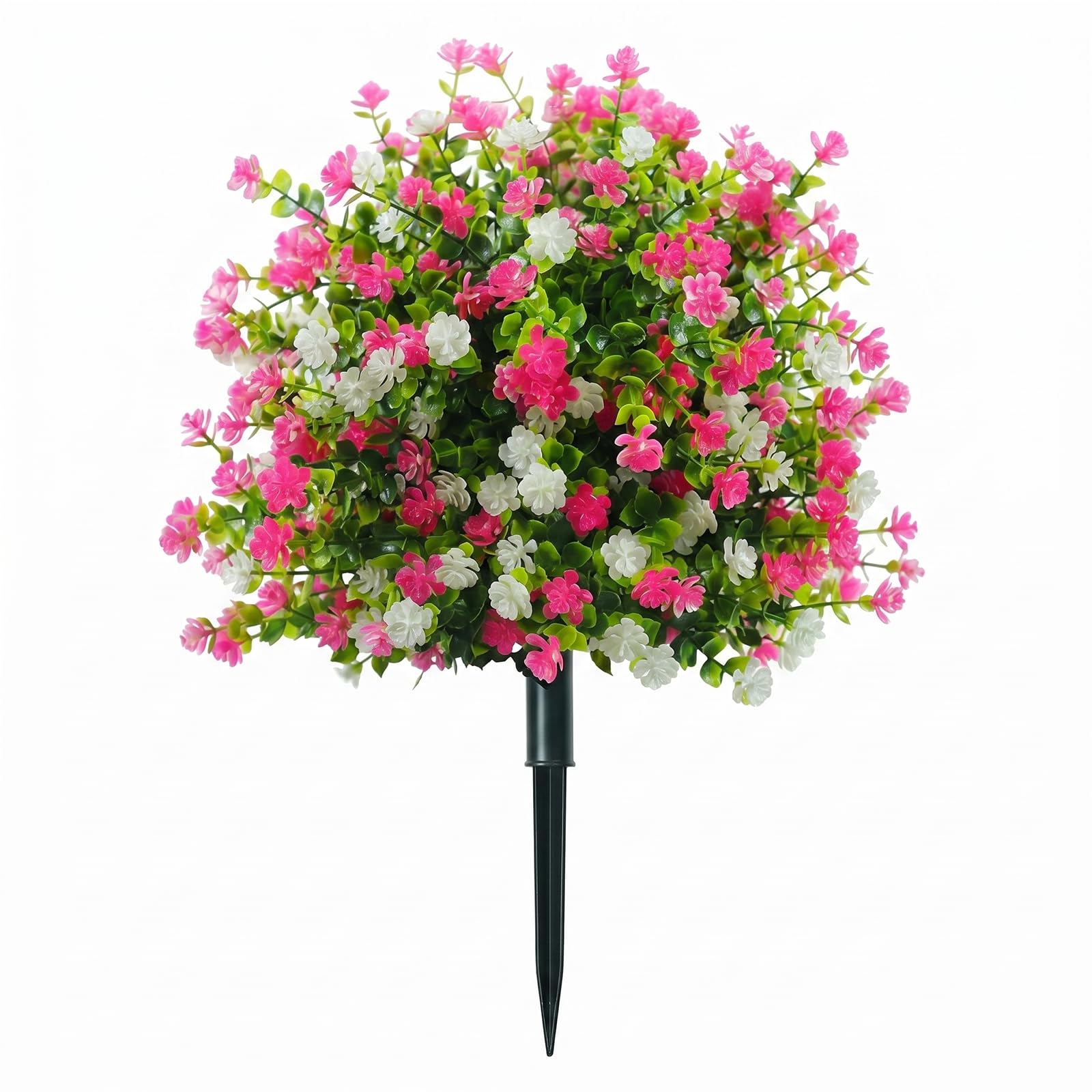Artificial Potted Trees With Ground Stakes 45cm UV Resistant Faux Outdoor Flowers for Planters Realistic Artificial Bushes for Front Porch Garden Patio Yard Decor (6 pcs,Red)