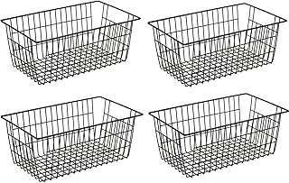 SANNO Large Freezer Baskets Metal Storage Organizer Bin Basket Wire Storage Basket for Kitchen Pantry Bathroom Large Metal Farmhouse Food Fruit Produce Organizer Bins,black,4