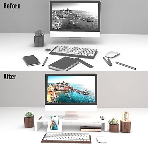 Miniatura 10 de OImaster Soporte para monitor con caja de almacenamiento plegable para monitor de computadora, soporte de computadora de altura ajustable y ranura