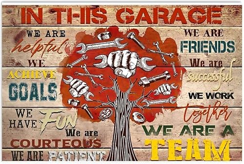 rayprint In This Garage Metal Tin Signs Retro Vintage Mechanic Posters Studio Inspirational Plaque Aluminum Sign Decoration Home Garage Shop Club Wall Art Decor 12x16 Inches