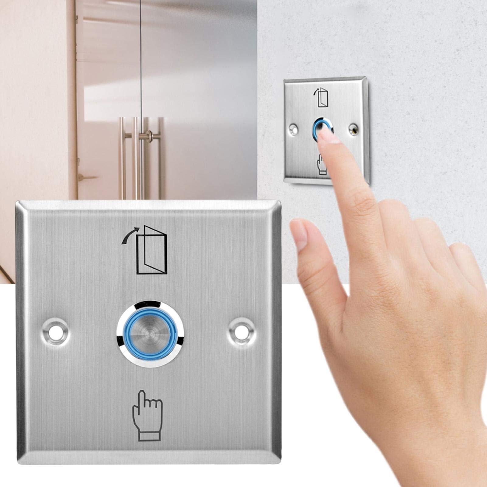 NO/NC/COM 86 * 86mm / 3.4 * 3.4in pour Bouton de Sortie, Bouton de Porte Durable, Interrupteur de Porte