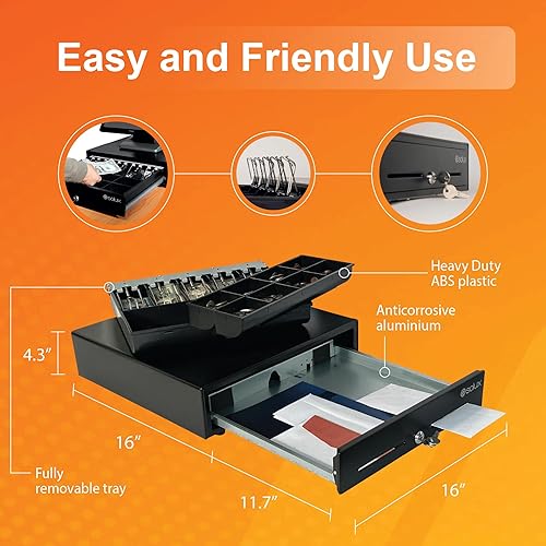 Miniatura 5 de SOLUX Cajón de efectivo de 16 pulgadas - Cajas registradoras - Cajón de caja registradora para puntos de venta - Cajón de efectivo ajustable - Cajón