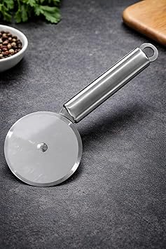Habib Stainless Steel Pizza Cutter 1 Pc - Durable Blade with Easy-Grip Handle & Multi-Purpose Kitchen Sharp Slicing Tool, Ideal for Cutting Breads, Pastry Cake, Paratha Wheel Smooth Rotating Slicer