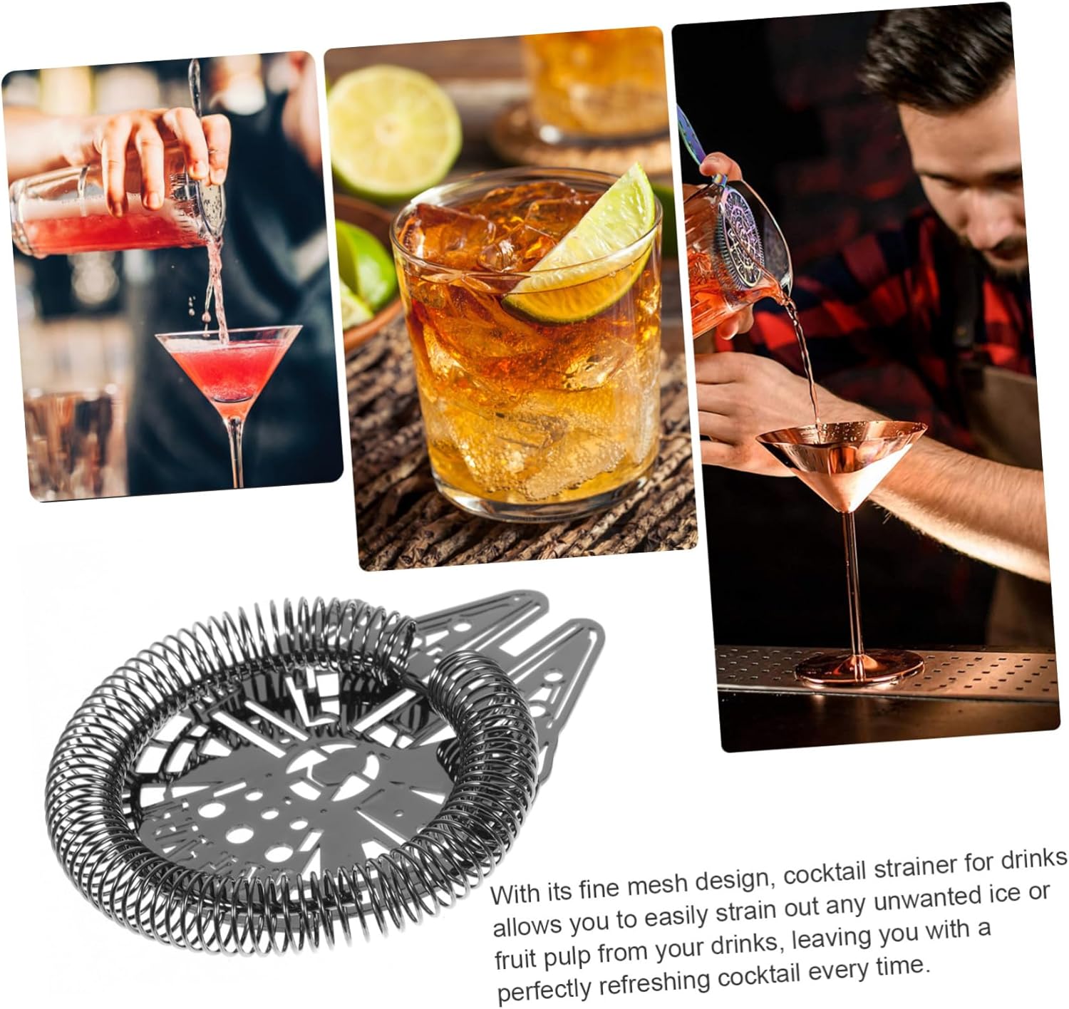 ULTECHNOVO 3pcs Sifter Cocktail Strainer Ice Filter for Bartending Professional Bar Tool for Preparation and Straining Compact Design for Home Bars