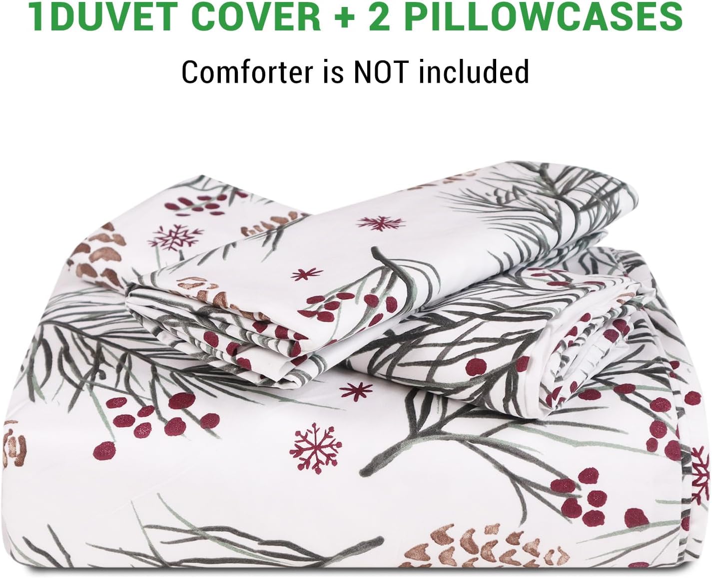 Gogreen Queen Christmas Duvet Cover, Soft & Breathable Microfiber 3 Pieces Bedding Sets, Pattern Comfy Duvet Cover, with Zipper Closure (Christmas Nuts)