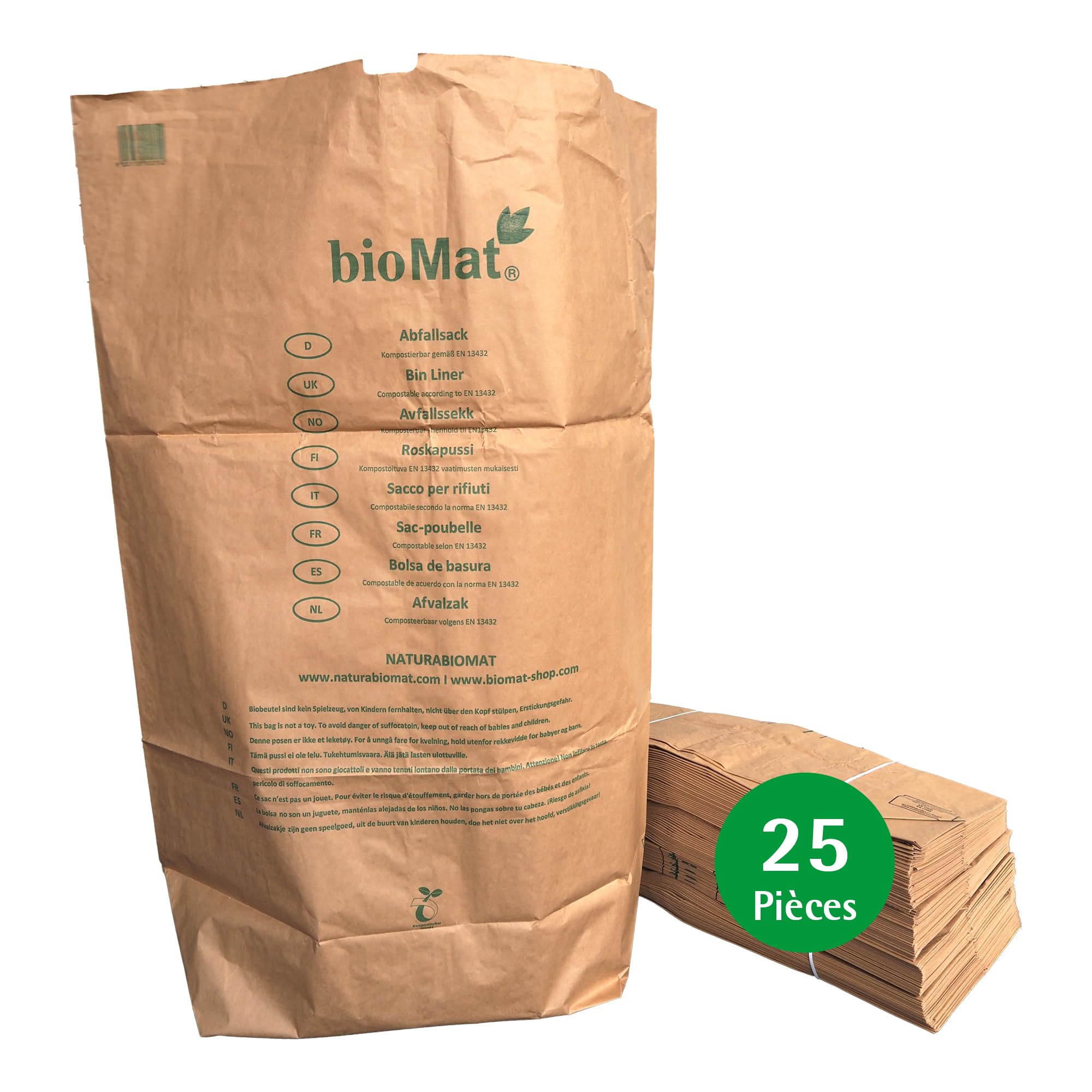 Sac en papier de qualité supérieure bioMat 240L résistant pour tri des biodéchets