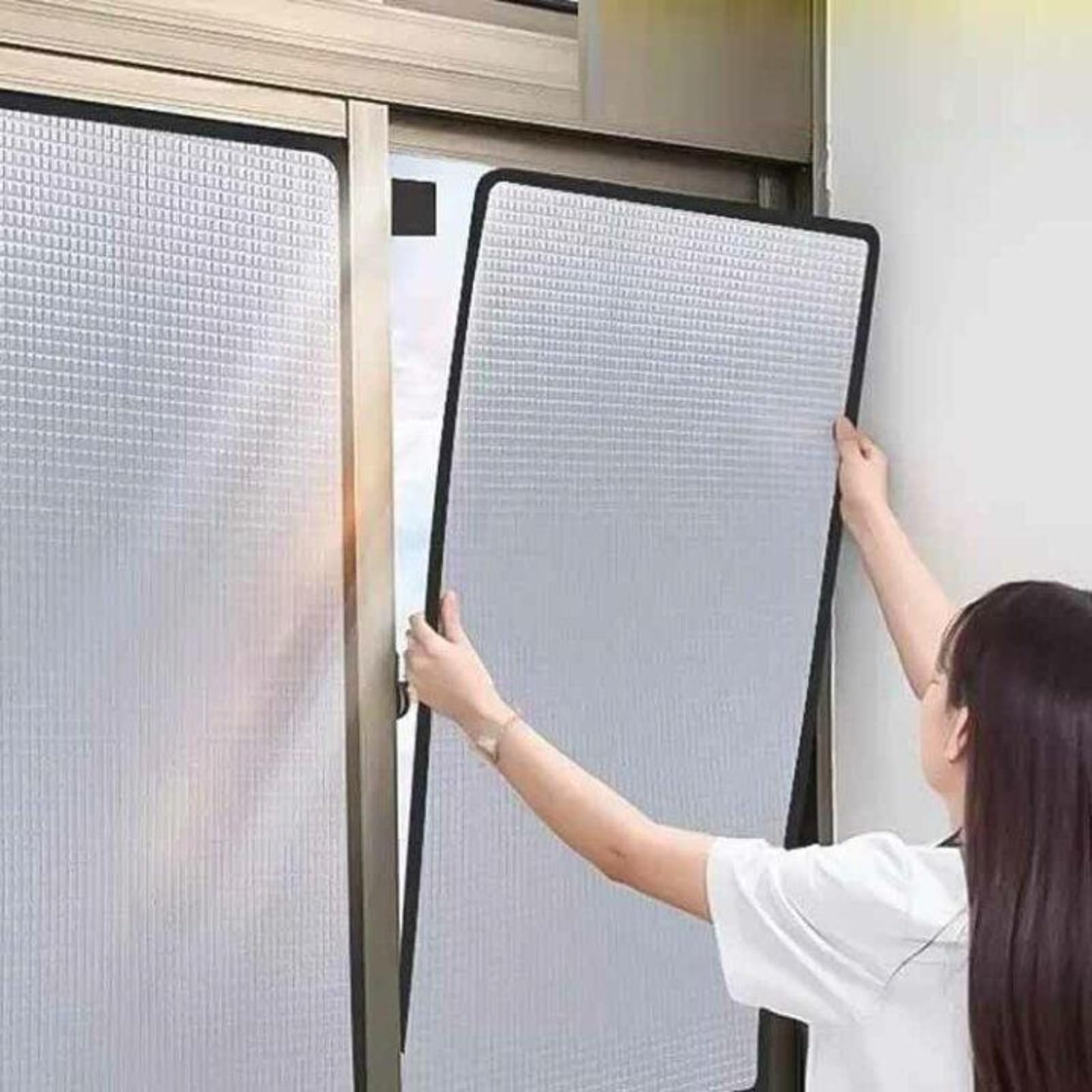 Total Blackout Privacy Windows Film, Double Aluminum Foil Sun Blocking Window Foil, UV Protection No Drilling Reflective Film, for Sun Room RV, Easy Installation Reusable(95x160cm)