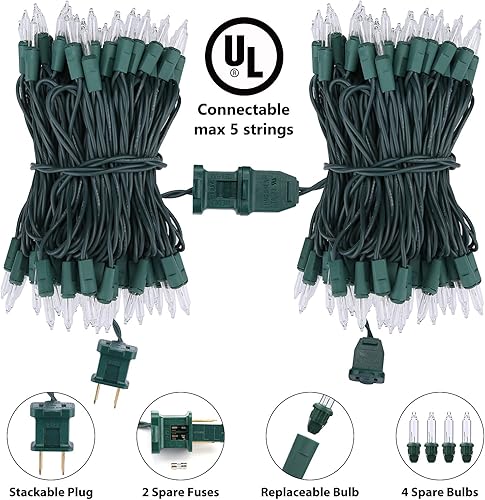 Vista 51 de Toodour Luces de Navidad transparentes, 12.5 pies, 50 unidades, incandescentes, para interiores y exteriores, con certificación UL, conectable