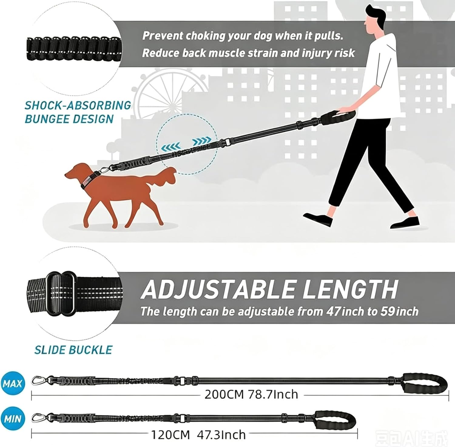 2 Pack Bungee Leash for Large Dogs that Pull, No Pull Shock Absorbing Dog Leash, Heavy Duty 6FT Tangle-Free Training Lead up to 110lbs