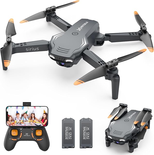 Foldable Drones for Kids Beginners - With 1080P HD Camera, FPV Remote Control Quadcopter, One Key Start/Land, Altitude Hold, 2 Batteries RC Helicopter Toys Gifts for Boys (Black)