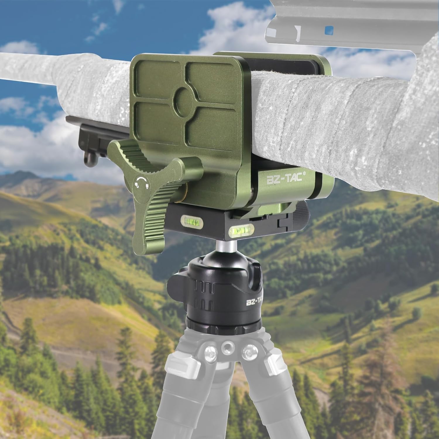 Universal Gun Rifle Clamp Shooting Tripod Rest with Arca-Swiss Rail 1/4" 3/8" Screw Holes, Aluminum Dual Jaw Closure Clamp Shooting Stick Mount Platform for Hunting Shooting Target Practice