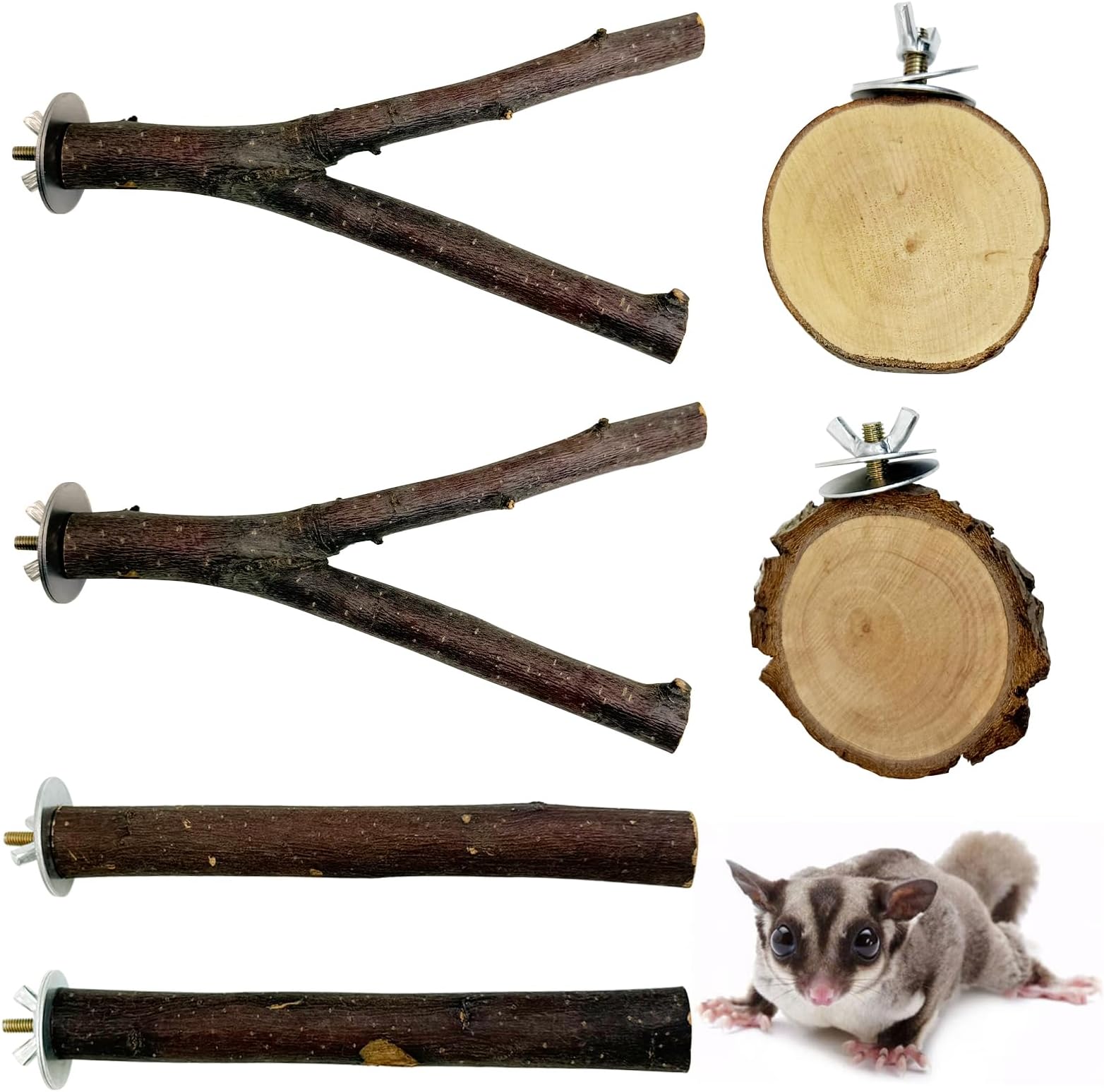 BNOSDM 6 Packs Wood Sugar Glider Toys Wooden Sugar Glider Perch Stand Climbing Platform Hanging Cage Steps Rat Cage Accessories for Hamster Squirrel