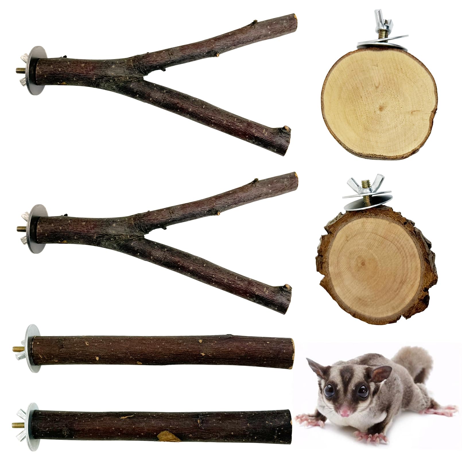 BNOSDM 6 Packs Wood Sugar Glider Toys Wooden Sugar Glider Perch Stand Climbing Platform Hanging Cage Steps Rat Cage Accessories for Hamster Squirrel