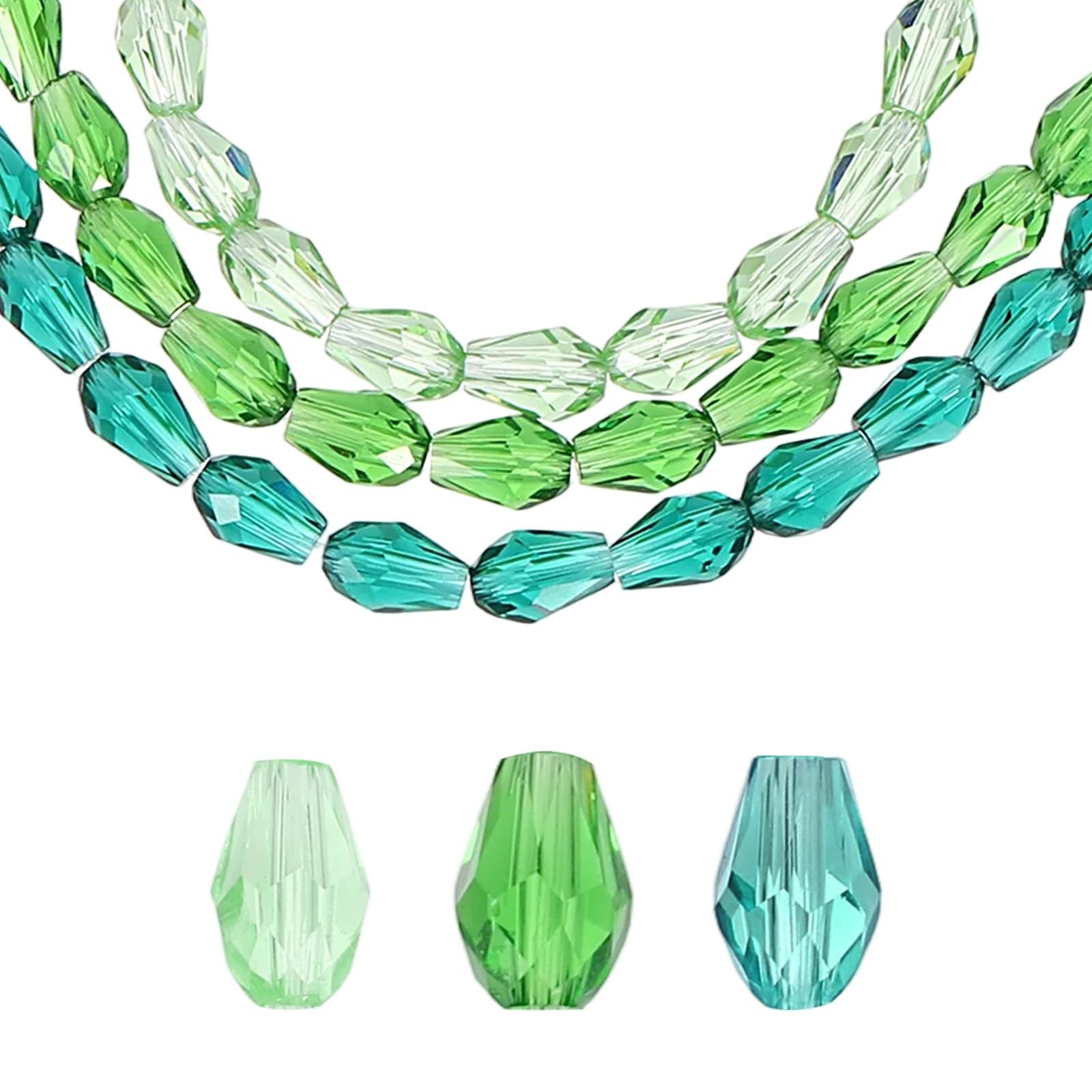 sourcing map 285 PCS Teardrop Crystal Glass Beads, 3x5mm Vertical Hole Faceted Glass Teardrop Spacer Beads for Necklace Bracelet DIY Jewelry Making, Soft Green/Grass Green/Deep Green