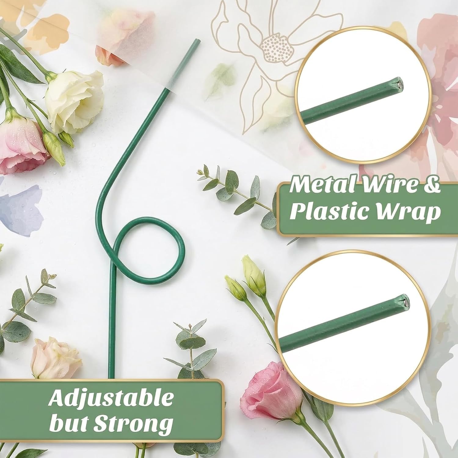 Green Floral Wire Stems - Craft Flowers & Bouquets -3