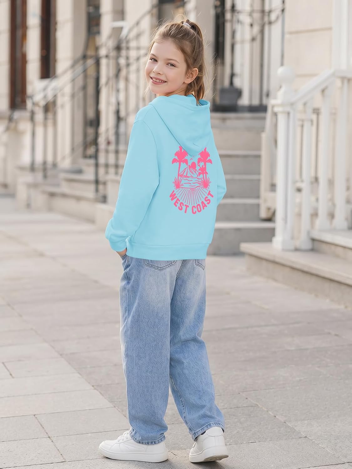 Haloumoning Girls Palm Graphic Hoodies Kids Fashion Long Sleeve Hooded Sweatshirt Pullover 5-14 Years