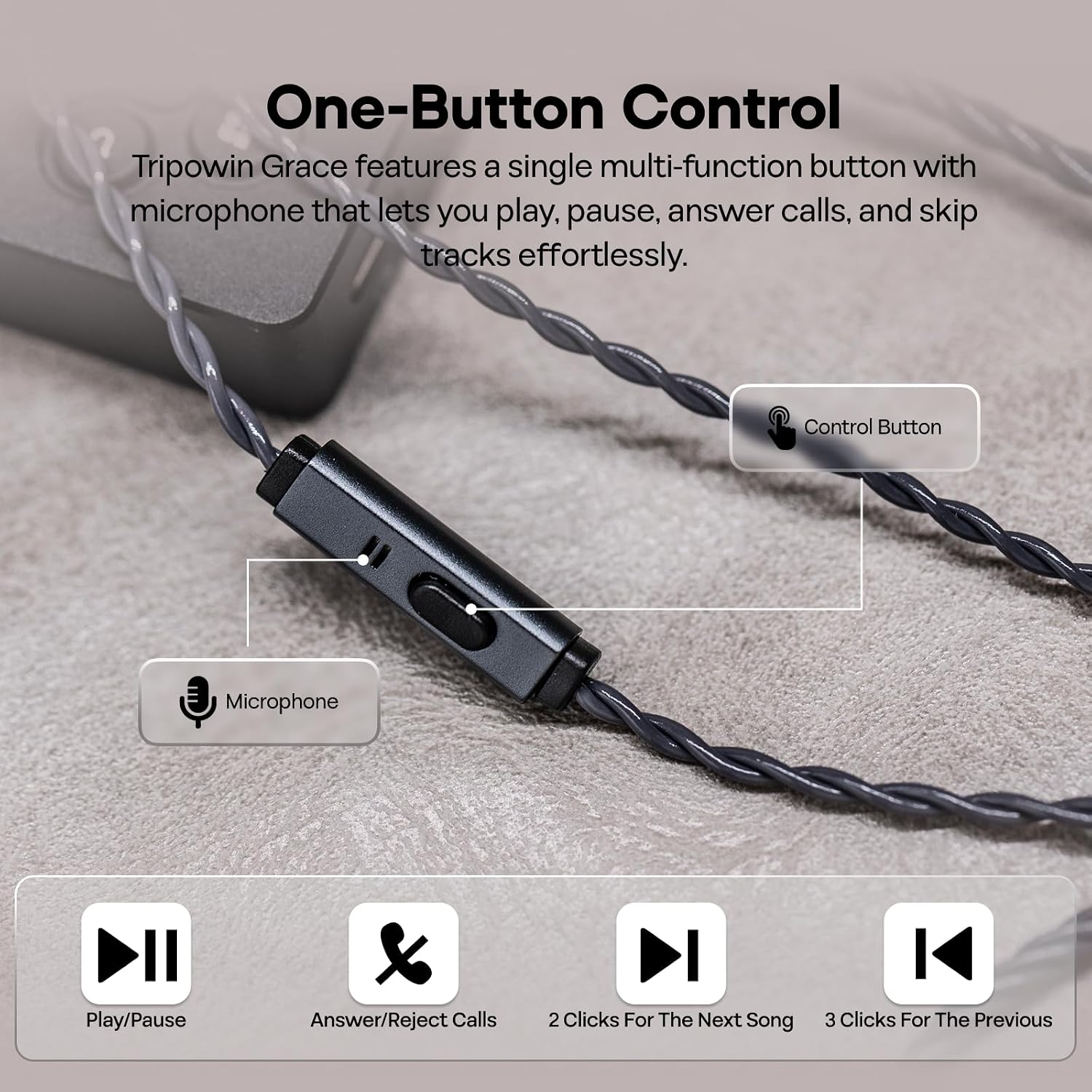 Linsoul Tripowin Grace Silver-Plated OFC in Ear Earphone Cable w/Mic image 4