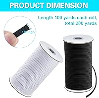 Vista 2 de Coopay 200 yardas de largo, 1/4 pulgadas de ancho, cuerda elástica plana, cuerda elástica pesada para coser proyectos de bricolaje, artes y Blanco