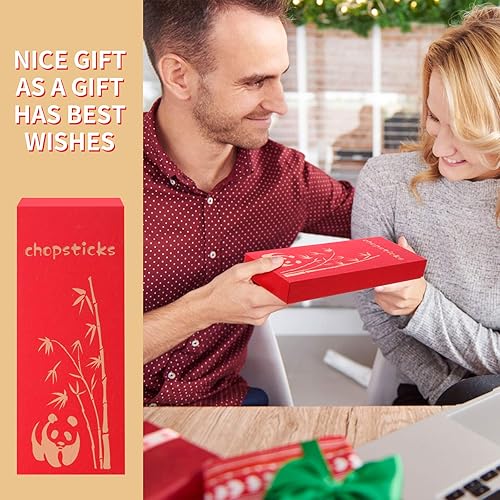 Miniatura 7 de Lindo juego de palillos y palillos de panda, juego de palillos de madera reutilizables con soporte para palillos de cerámica y estuche de regalo