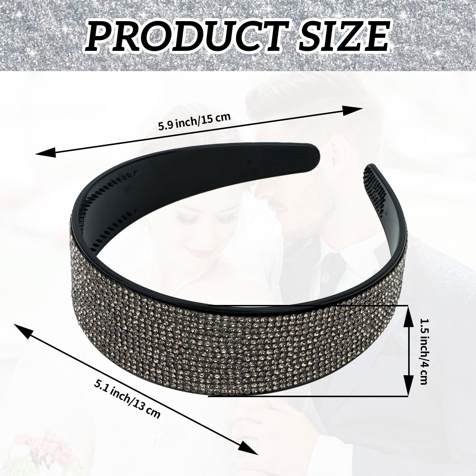 ?Gray Sparkling Rhinestone Gem Headband Piper K Sparkling Silver Rhinestone Crystal Bling Thick  main image 4