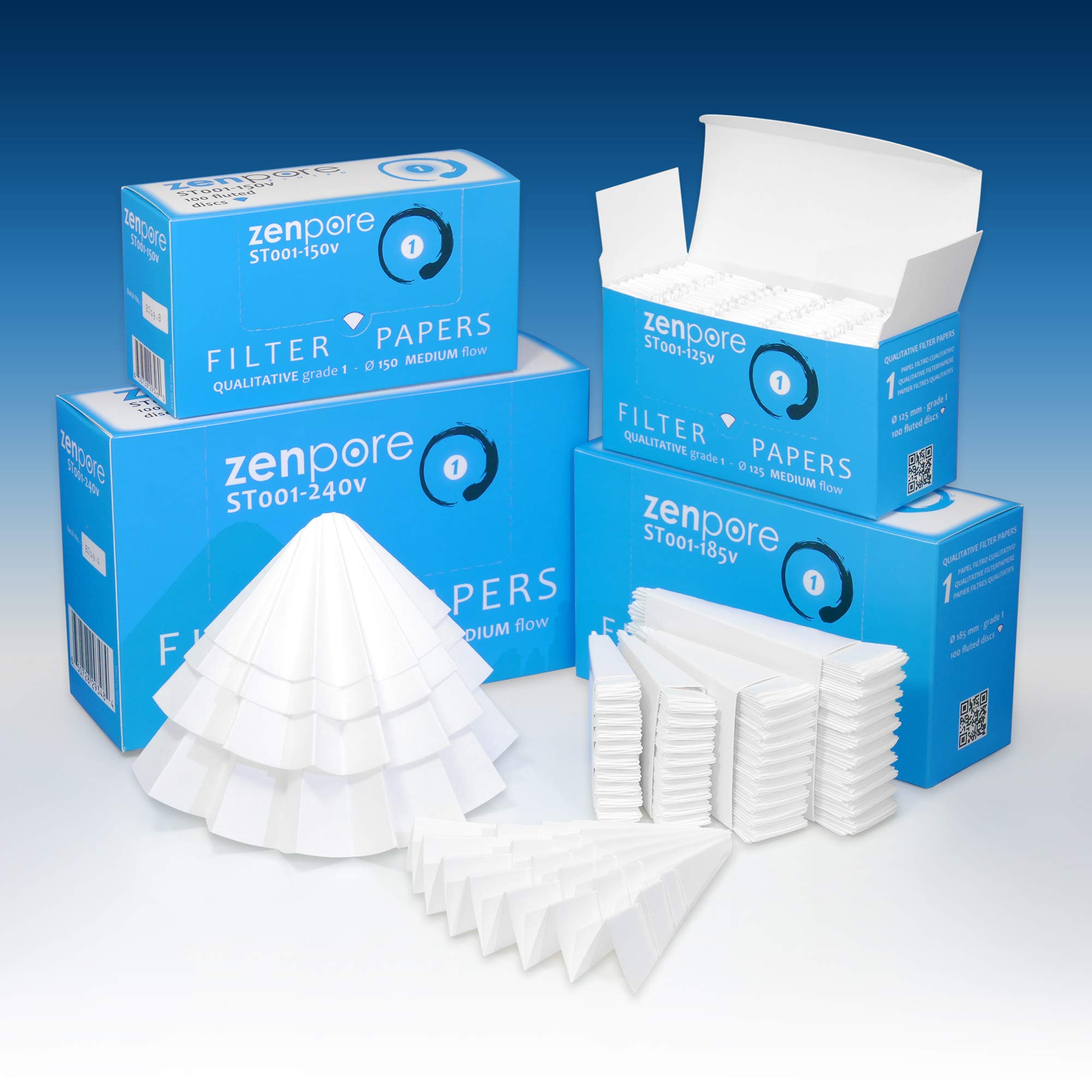 Papier filtre cannelé 24 cm, pré-plissé (plié), grade qualitatif 1 - débit moyen 240 mm (100 disques)