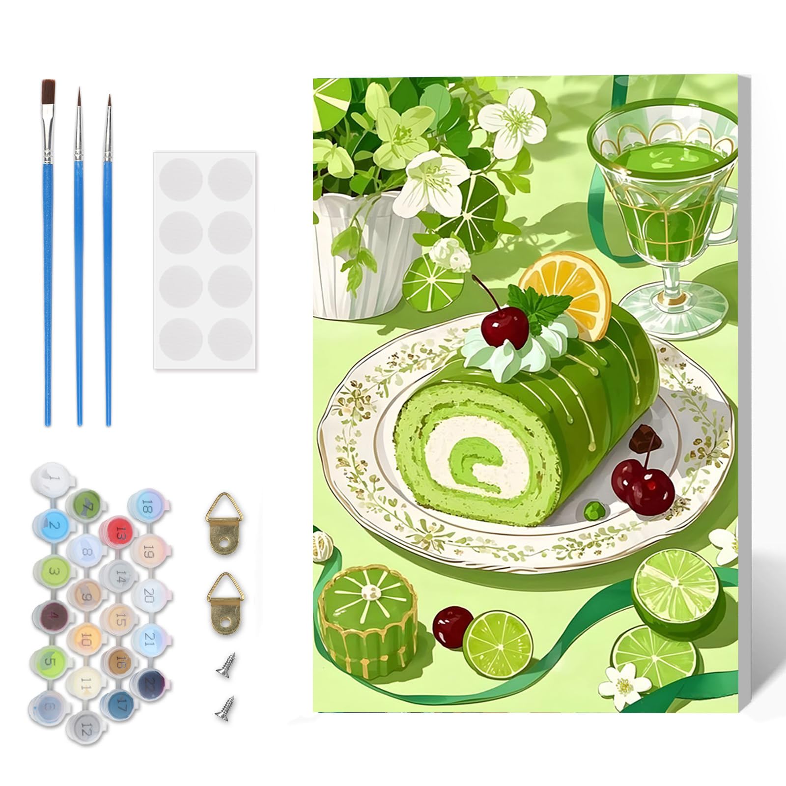 DOMROM Paint by Numbers Kit for Adults Beginner with Frame, Green Adults' Paint-by-Number Kits on Canvas, Cake DIY Acrylic Painting by Numbers Easy Oil Painting by Number Kits for Home Decor, 8x12in