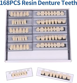 168 Pieces False Teeth Dental Complete Acrylic Resin Denture Teeth, Whole Teeth Synthetic Polymer Denture Tooth 23 Shade A3 Upper + Lower Dental Materials