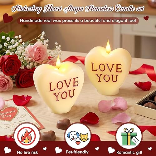 Miniatura 6 de Retisee 2 velas LED de gasa sin llama Candy Heart Love You, velas LED románticas de gasa, decoración romántica de San Valentín, funciona con pilas
