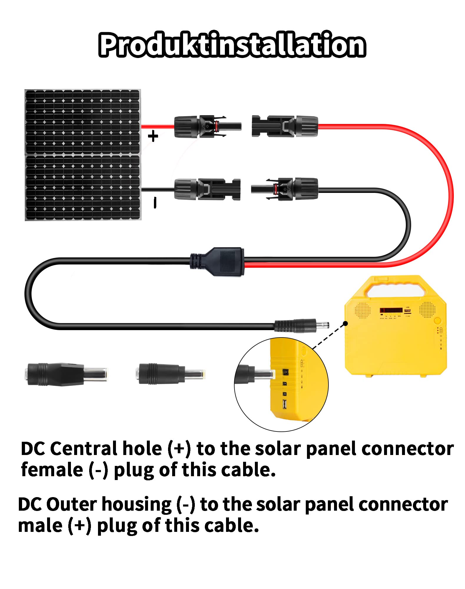 Câble Connecteur Panneau Solaire Vers DC - 1,5 M, 16 AWG, Avec Fiches 8 Mm Et 5,5x2,1/2,5 Mm | Pour Powerstation, Générateur Solaire Portable - 8