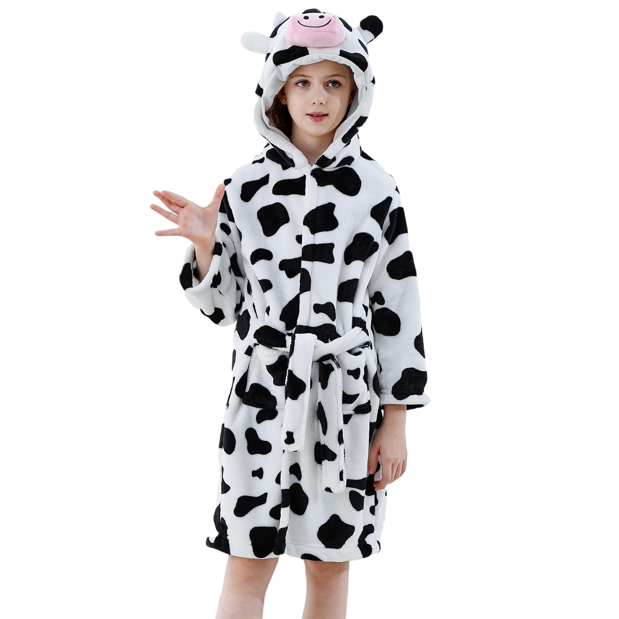 MICHLEY Unisex Boys Girls Hooded Bathrobe Soft Fuzzy Toddler Cartoon Robe Animal Plush Sleepwear for Kids 3-13 Years