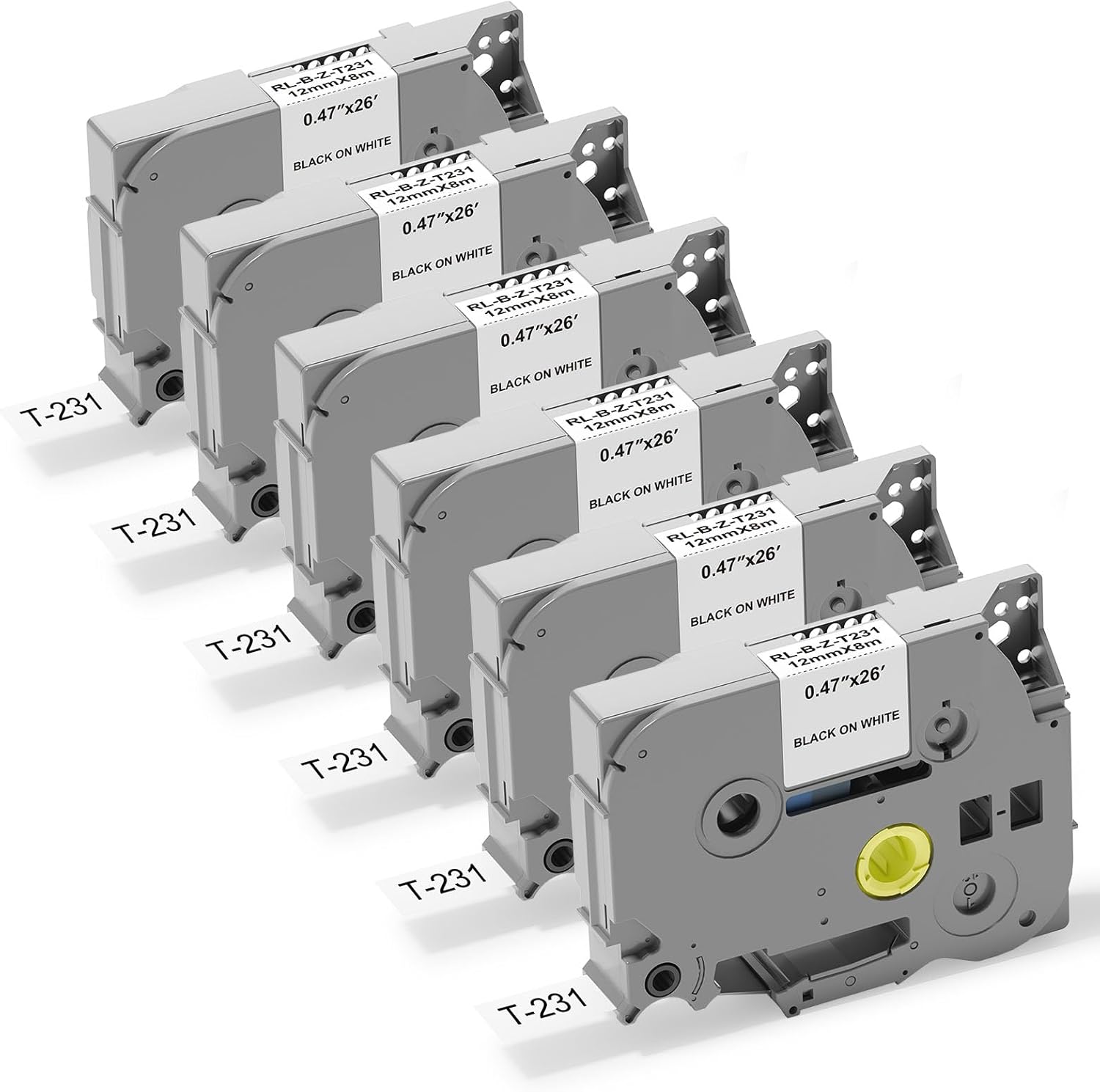 Label Maker Tape 12mm 0.47 White Replacement for Brother TZ TZe-231, Laminated Black on White Labels Refill Compatible with P Touch PT-D210 D220 H110 D200 D400 6 Pack