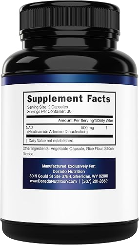 Miniatura 2 de Suplemento NAD (500 mg por porción) NAD+Suplemento de nicotinamida adenina dinucleótido para mujeres y hombres Apoya NAD+ (probado por terceros,