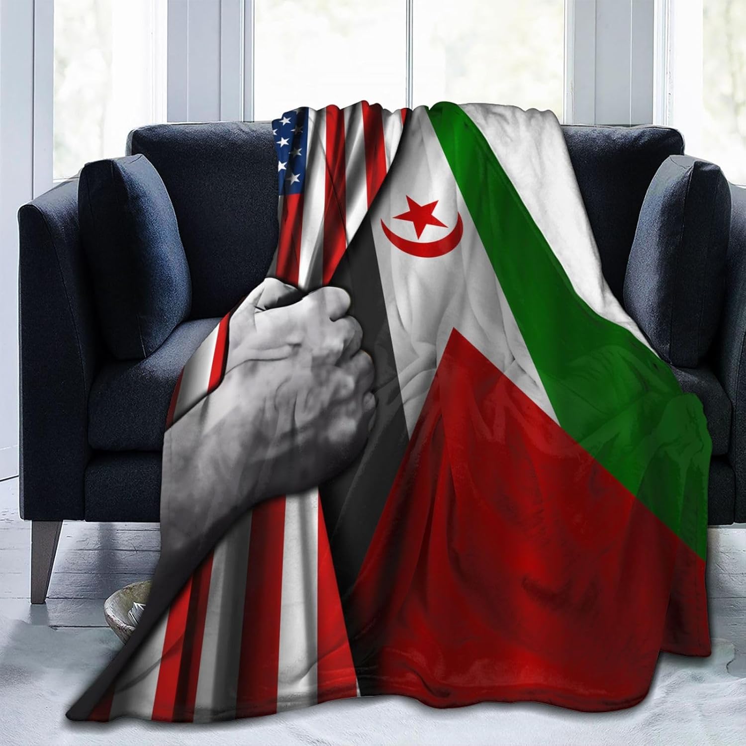 Throw Blanket USA America Flag and Western Sahara Flag Travel Blankets Queen Size Soft 40"x30" Cozy Throw Blanket for Couch Sofa Bed Living Room Recliner - Image 3