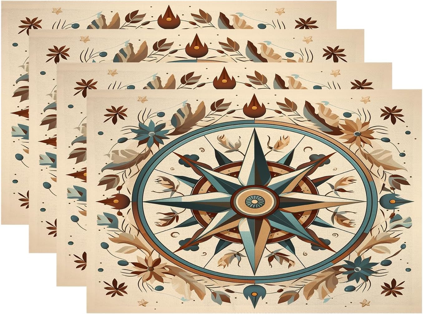 Batmerry Olive Branches Placemats, Leafy Olive Pattern Washable Linen Table Mats for Kitchen Table Double Insulation Decor Dining Set Indoor Outdoor 12X18 in Set of 4