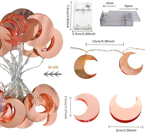 Vista 30 de Guirnalda de luces LED de plumas de oro rosa, farol de hojas de metal, funciona con pilas, luces de hadas para dormitorio, decoraciones de boda
