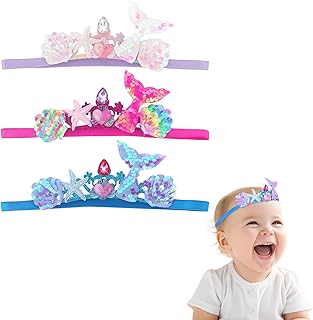 Mermaid Headband 3 Pcs Elastic Headband Non Slip Mermaid Hair Accessories for Girls Glitter Mermaid Party Favors for Ocean Theme party Helloween Cosplay Seashell Starfish Fish Tail