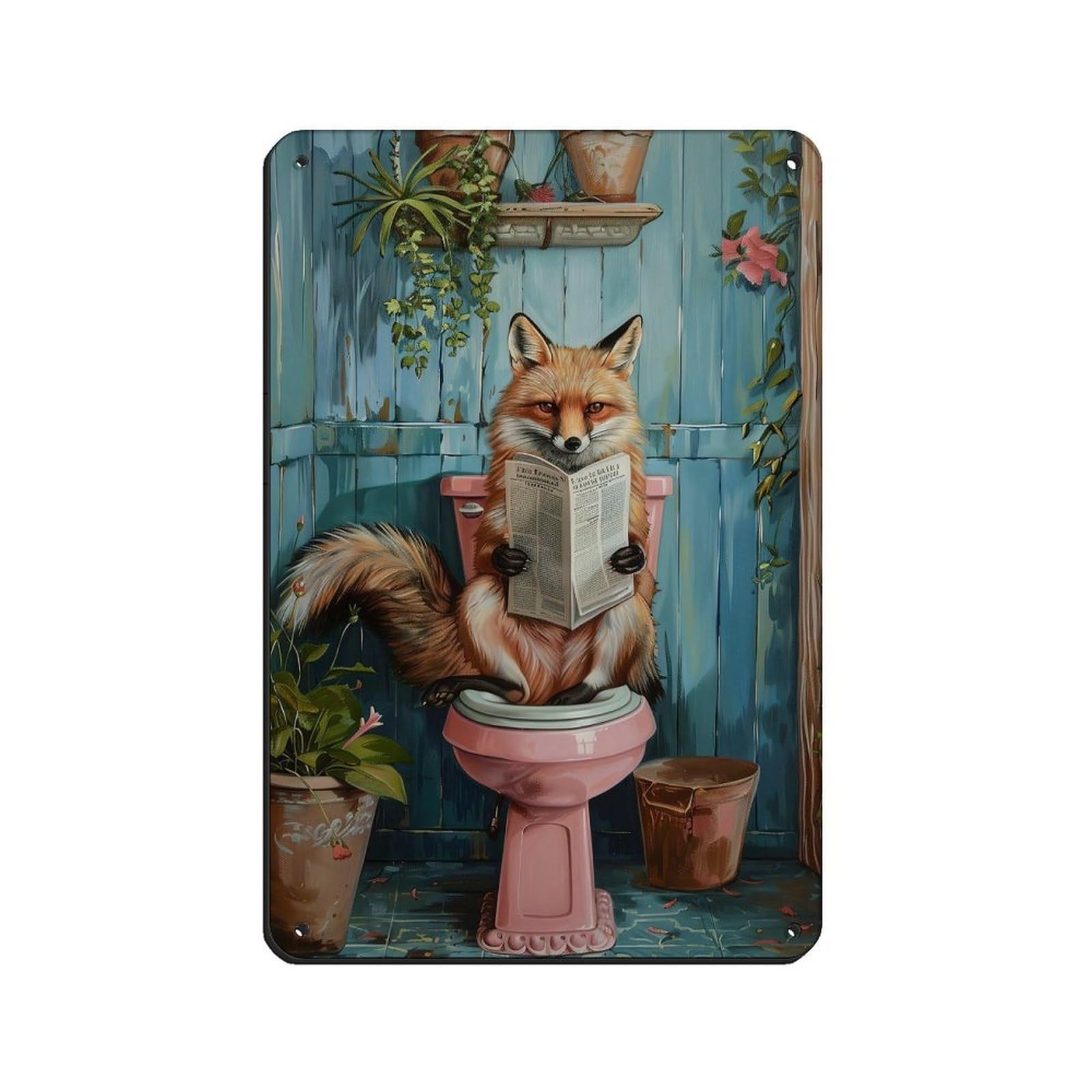Matisse Fox On Toilet Poster Retro Poster Metal Tin Sign Chic Art Retro Iron Painting Bar People Cave Cafe Family Garage Poster Wall Decoration 8x12inch(20x30cm)